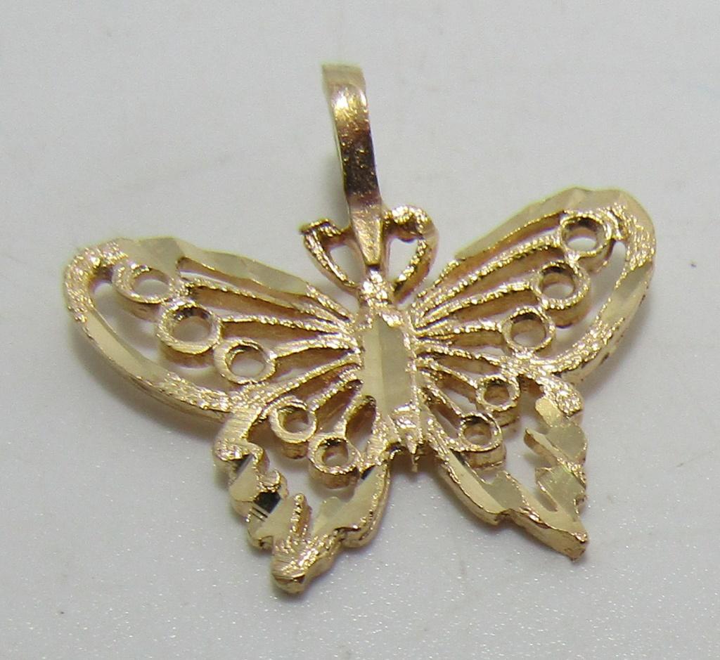 14K GOLD DIAMOND CUT BUTTERFLY NECKLACE PENDANT