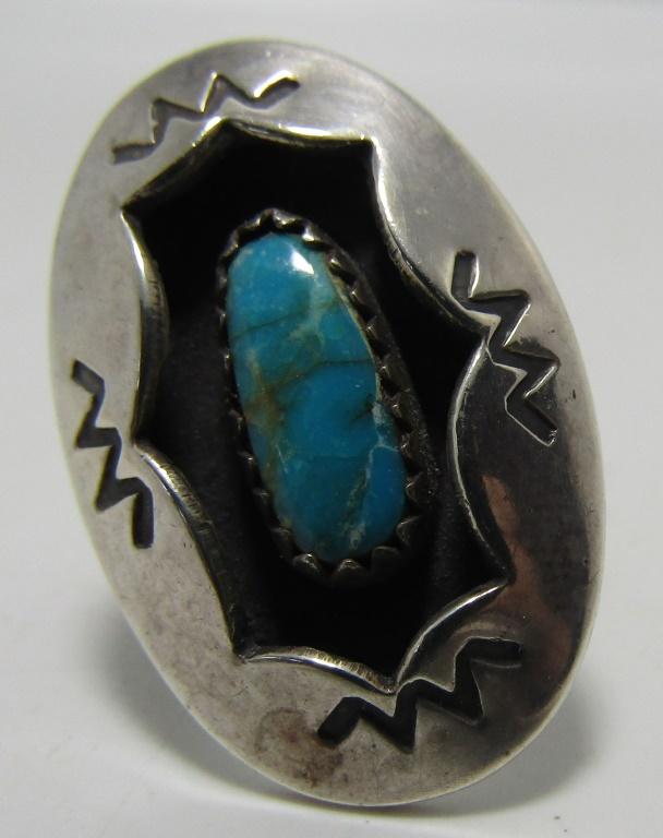 SHADOW BOX TURQUOISE RING STERLING SILVER SIZE 7