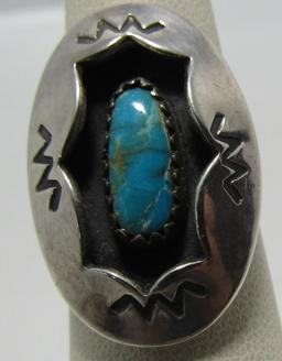 SHADOW BOX TURQUOISE RING STERLING SILVER SIZE 7