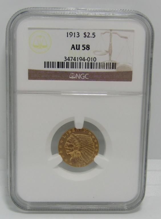 1913 GOLD 2 1/2 DOLLAR INDIAN US COIN NGC