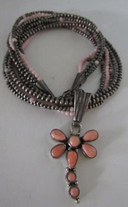 CORAL DRAGONFLY NECKLACE STERLING SILVER BEADS