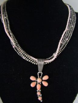 CORAL DRAGONFLY NECKLACE STERLING SILVER BEADS