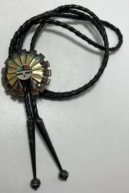 OLD PAWN STERLING SUNFACE BOLO TIE