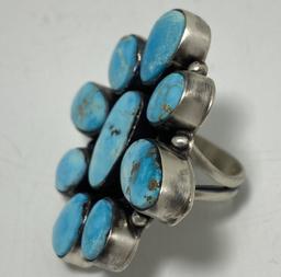 ELLA PETER NAVAJO STERLING TURQUOISE CLUSTER RING