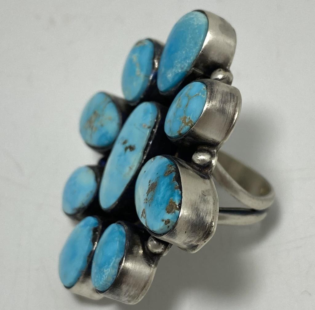 ELLA PETER NAVAJO STERLING TURQUOISE CLUSTER RING