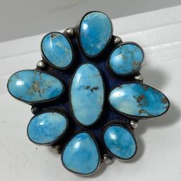 ELLA PETER NAVAJO STERLING TURQUOISE CLUSTER RING