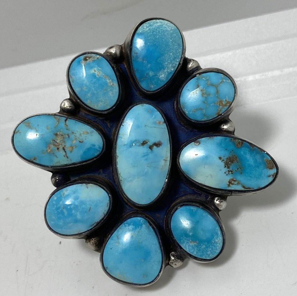 ELLA PETER NAVAJO STERLING TURQUOISE CLUSTER RING