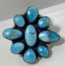 ELLA PETER NAVAJO STERLING TURQUOISE CLUSTER RING