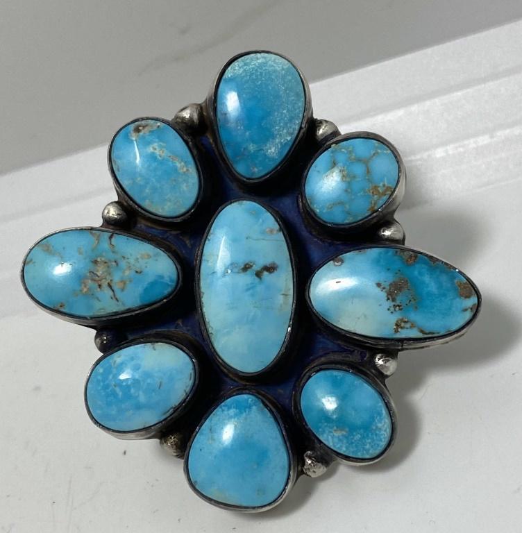 ELLA PETER NAVAJO STERLING TURQUOISE CLUSTER RING