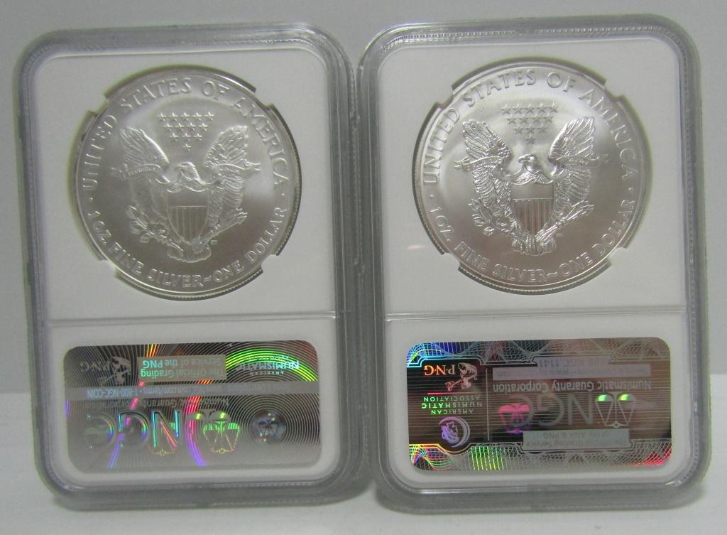 2 SILVER EAGLE DOLLARS 2007 & 2008 MS 69