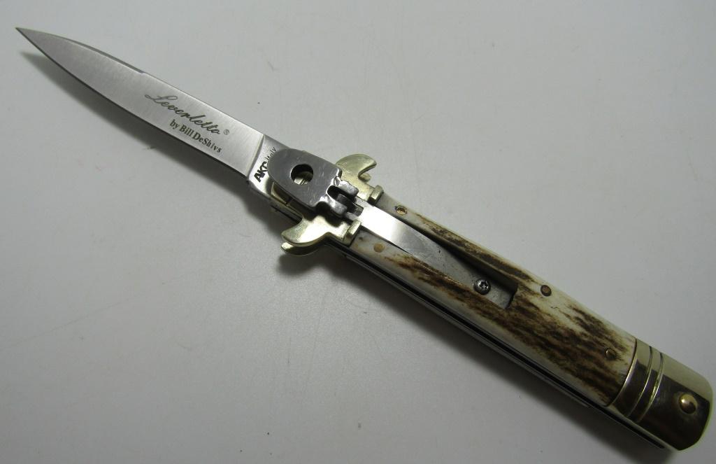 STAG LEVERLETTO SWITCHBLADE KNIFE ANTLER HORN.