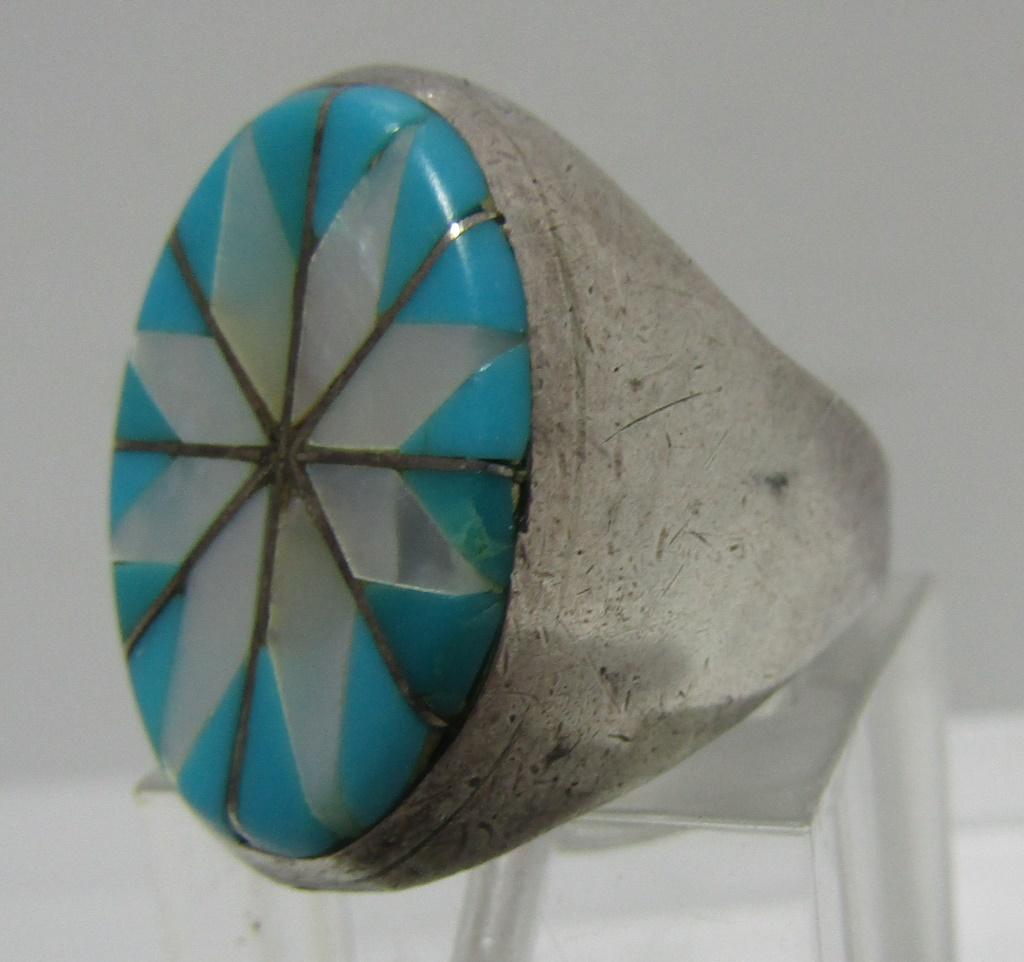 INLAY TURQUOISE MOP RING STERLING SILVER SIZE 8