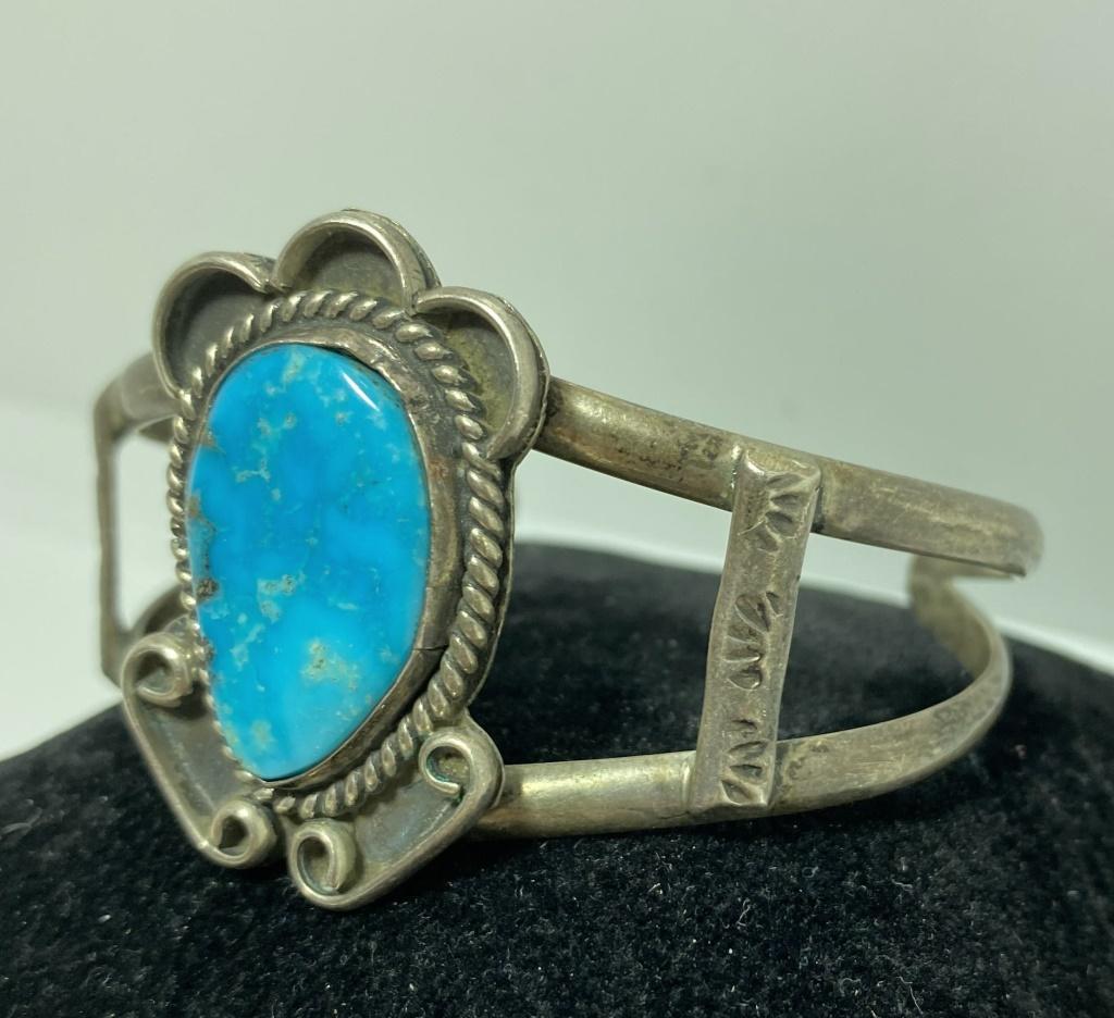 NAVAJO STERLING TURQUOISE CUFF BRACELET