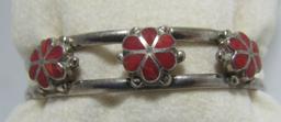 INLAY CORAL CUFF BRACELET STERLING SILVER