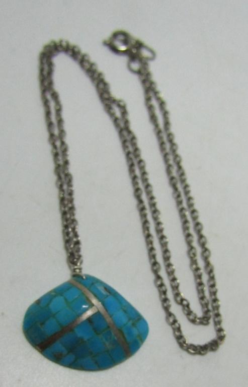 INLAY TURQUOISE SHELL NECKLACE STERLING SILVER