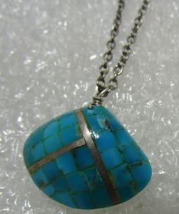INLAY TURQUOISE SHELL NECKLACE STERLING SILVER