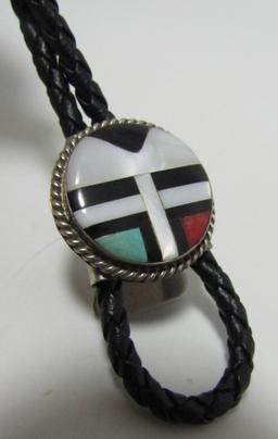 INLAY SUNFACE BOLO TIE NECKLACE STERLING SILVER