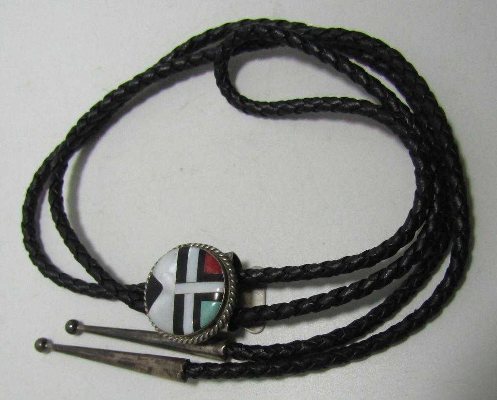 INLAY SUNFACE BOLO TIE NECKLACE STERLING SILVER