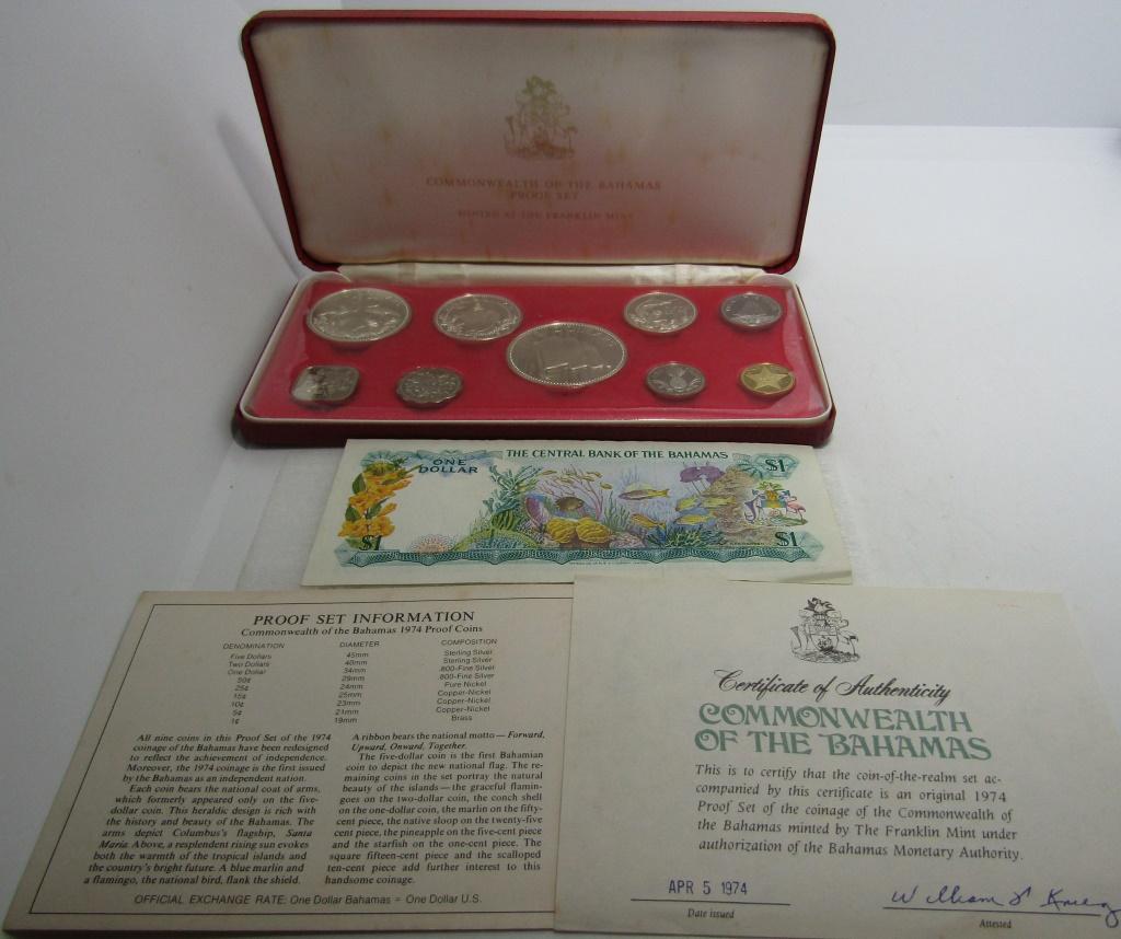 1974 SILVER PROOF 9 COIN SET BAHAMAS