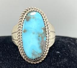 SIZE 12 HERBERT TSOSIE STERLING TURQUOISE RING