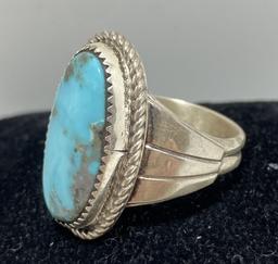 SIZE 12 HERBERT TSOSIE STERLING TURQUOISE RING