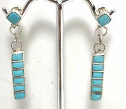 1.5" ZUNI STERLING TURQUOISE PETIT POINT EARRINGS