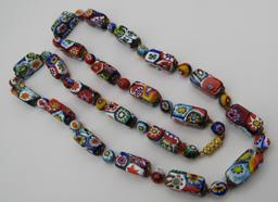 28" MURANO MILLEFIORE NECKLACE ART GLASS VENETIAN