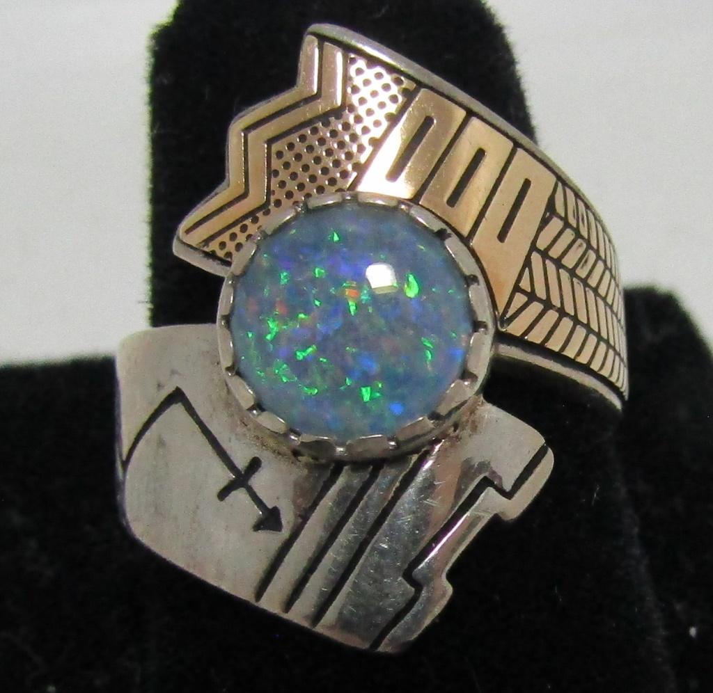 "RMT" BLACK OPAL RING 14K GOLD & STERLING SILVER