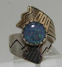 "RMT" BLACK OPAL RING 14K GOLD & STERLING SILVER