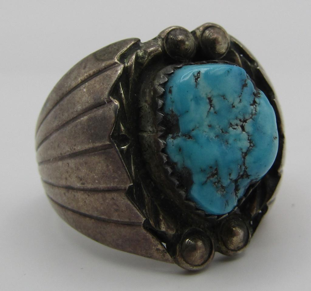 LARGE TURQUOISE RING STERLING SILVER SIZE 11