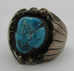 LARGE TURQUOISE RING STERLING SILVER SIZE 11