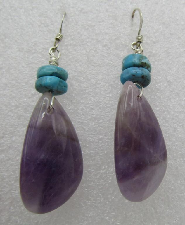 JOHNSON AMETHYST TURQUOISE EARRINGS STERLING SILVE