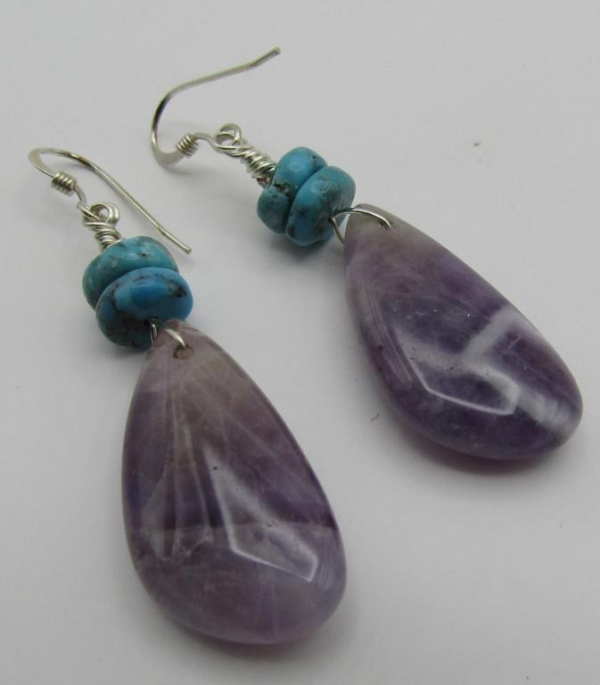 JOHNSON AMETHYST TURQUOISE EARRINGS STERLING SILVE