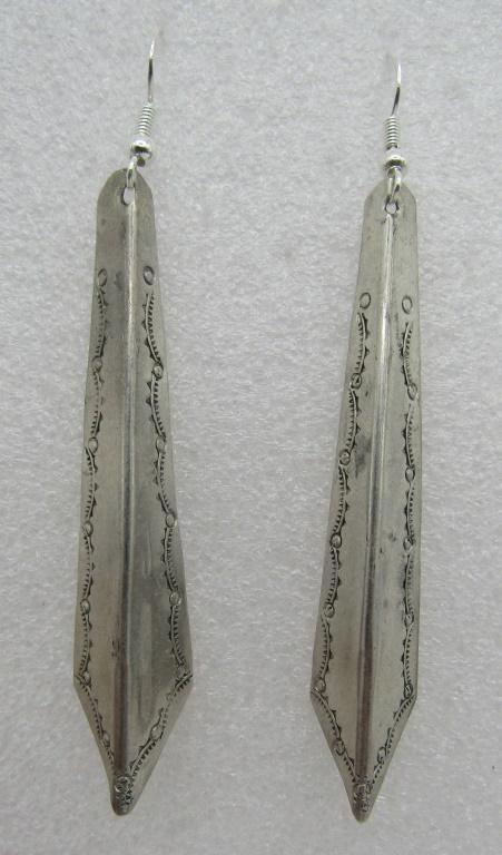 3" HAND STAMPED SPEAR EARRINGS STERLING SILVER