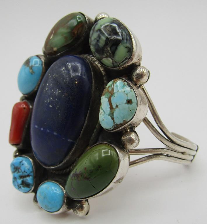 "DC" TURQUOISE LAPIS CUFF BRACELET STERLING SILVER