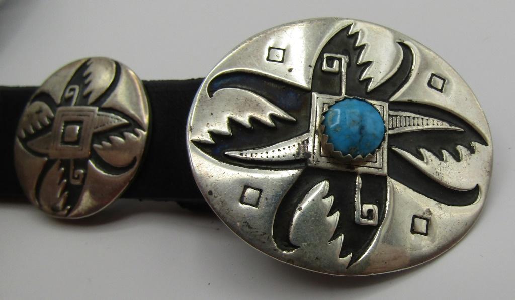 17 CONCHO BELT & TURQUOISE BUCKLE STERLING SILVER