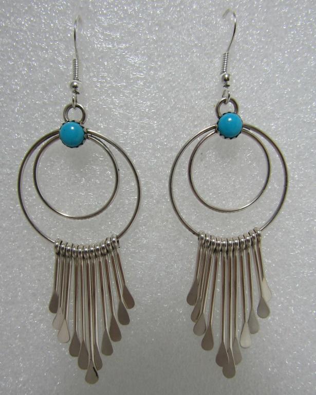 3" TURQUOISE WATERFALL EARRINGS STERLING SILVER