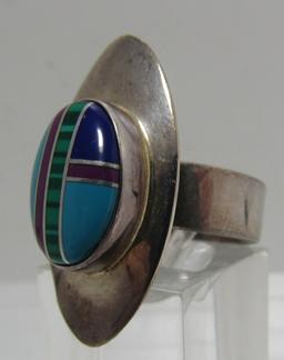 SAJEN INLAY TURQUOISE RING STERLING SILVER