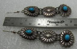 3" "CJ" TURQUOISE CONCHO EARRINGS STERLING SILVER