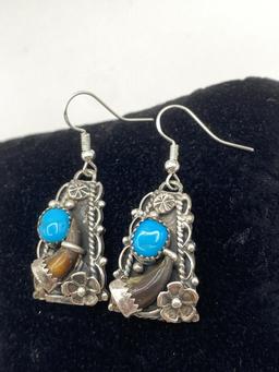 STERLING CLAW TURQUOISE NATIVE AMERICAN EARRINGS