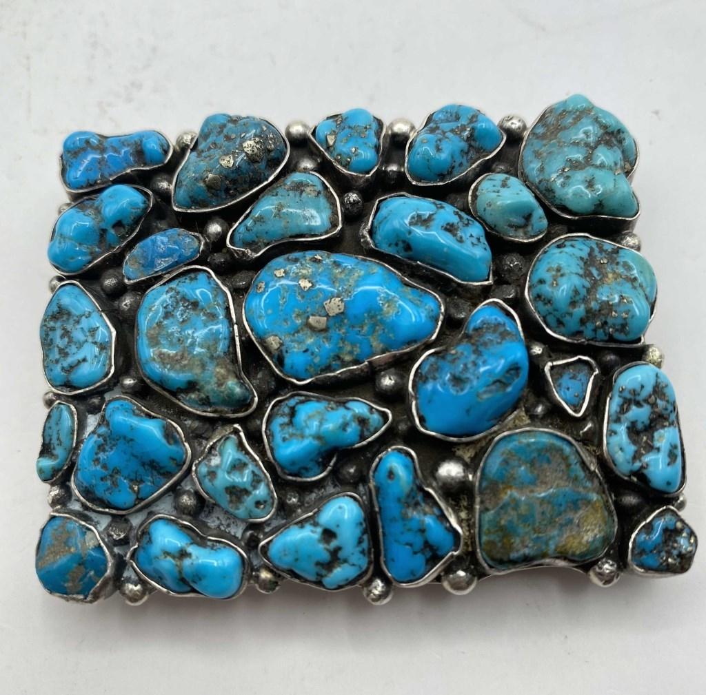 NAVAJO STERLING TURQUOISE CLUSTER BELT BUCKLE