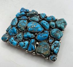 NAVAJO STERLING TURQUOISE CLUSTER BELT BUCKLE