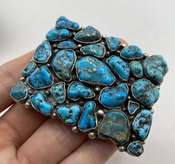NAVAJO STERLING TURQUOISE CLUSTER BELT BUCKLE