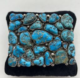 NAVAJO STERLING TURQUOISE CLUSTER BELT BUCKLE