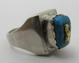GOLD NUGGET TURQUOISE RING STERLING SILVER