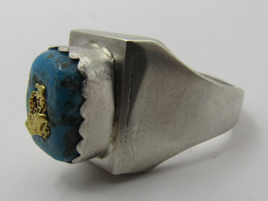 GOLD NUGGET TURQUOISE RING STERLING SILVER