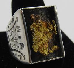 ALASKA SOLID GOLD NUGGET RING STERLING SILVER