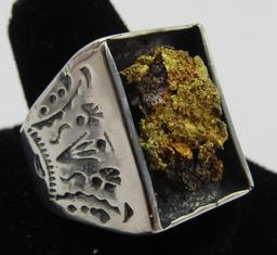 ALASKA SOLID GOLD NUGGET RING STERLING SILVER