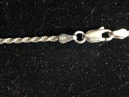 Sterling Chain, Brooch Pin, Bracelet, & Earrings W/Amber Settings (38 grams)