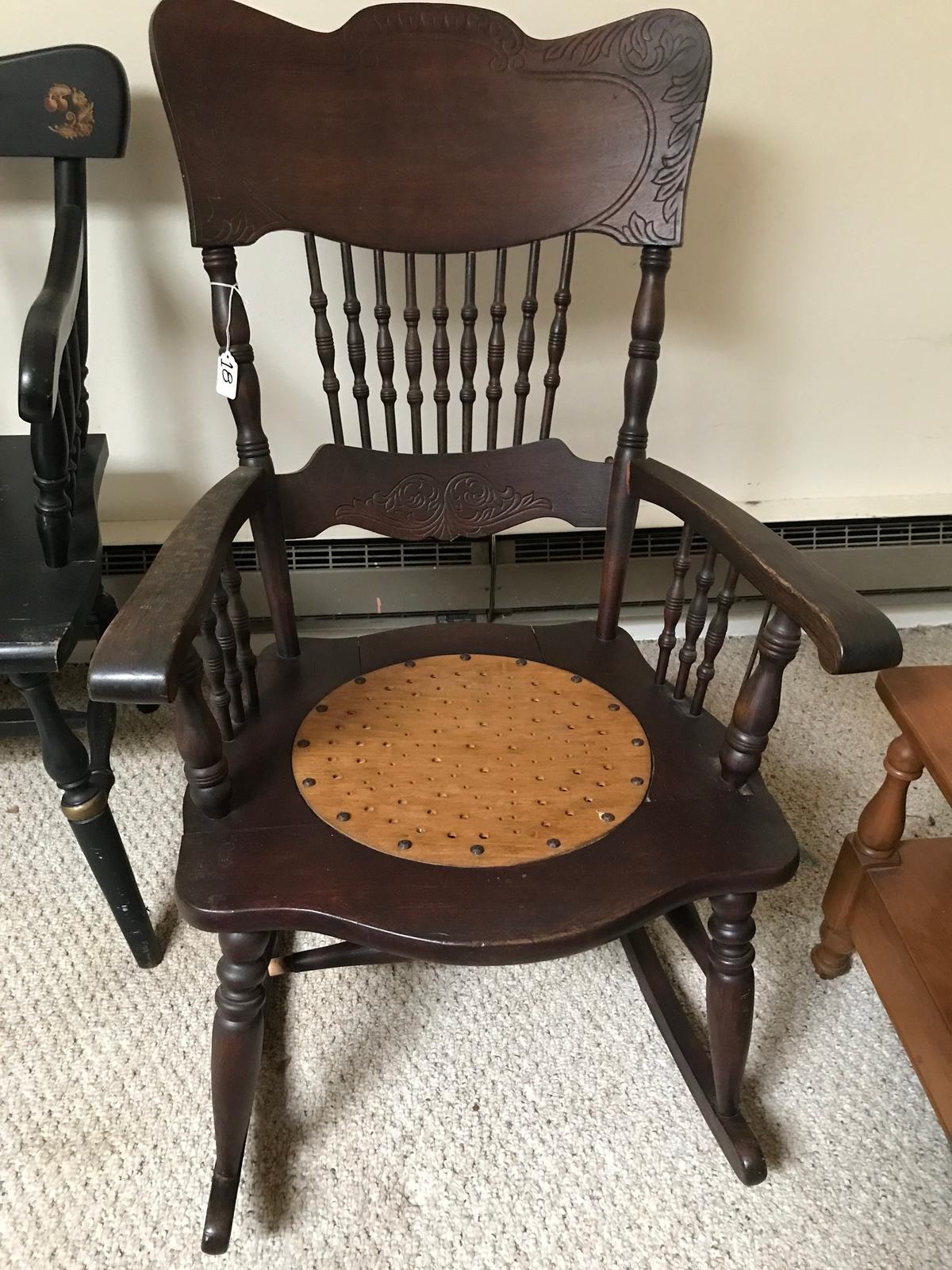 Antique Wooden Rocker W/Pressed Back